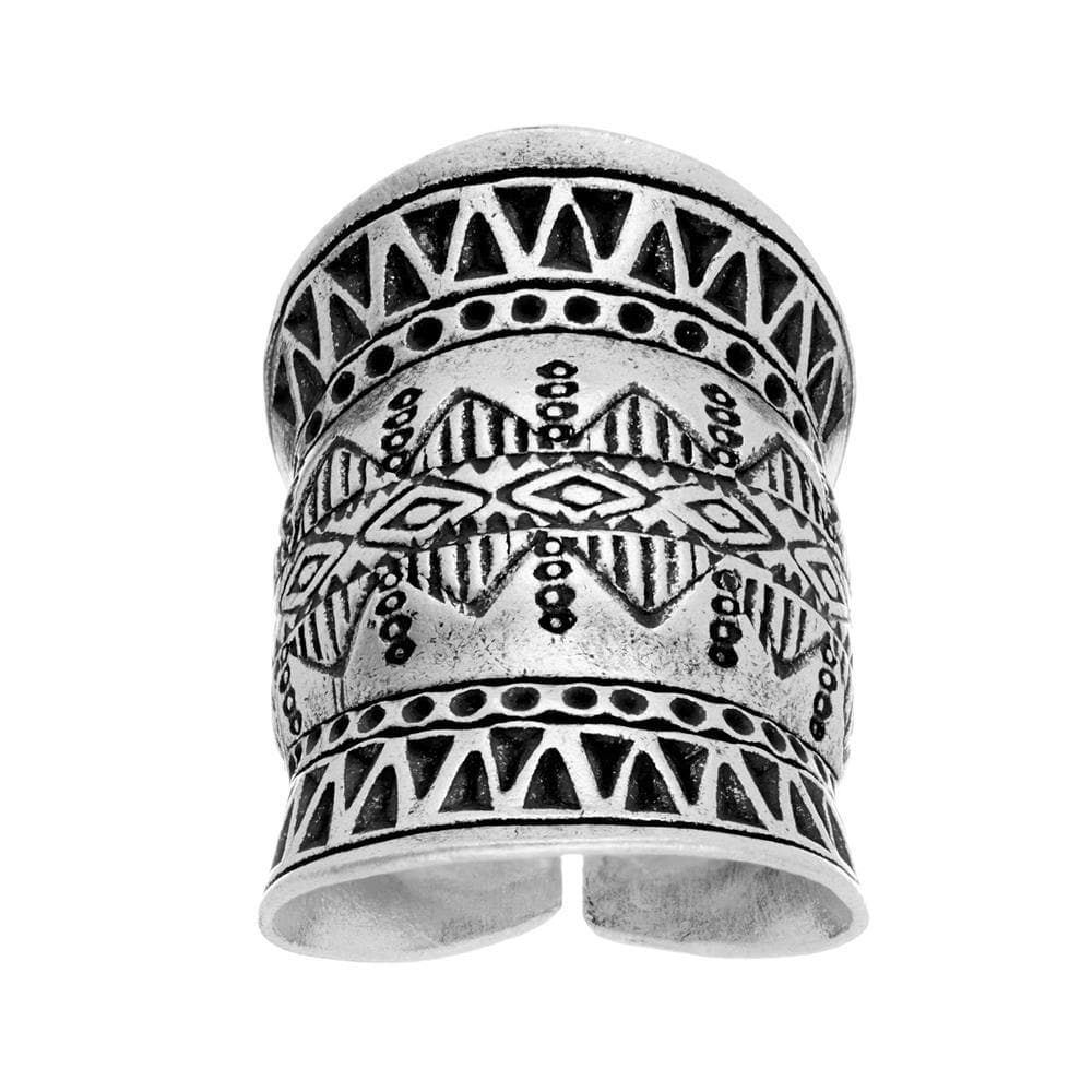 
                  
                    Pure Silver Hill Tribe Wide Half Finger Tribal Motif Adjustable Ring
                  
                