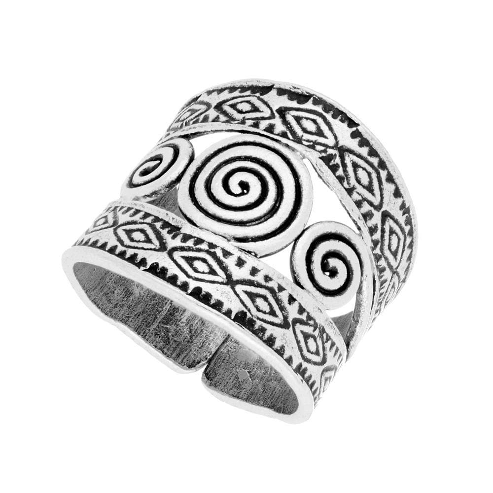 
                  
                    Pure Silver Karen Hill Tribe Tribal Spiral Motif Wide Adjustable Ring
                  
                
