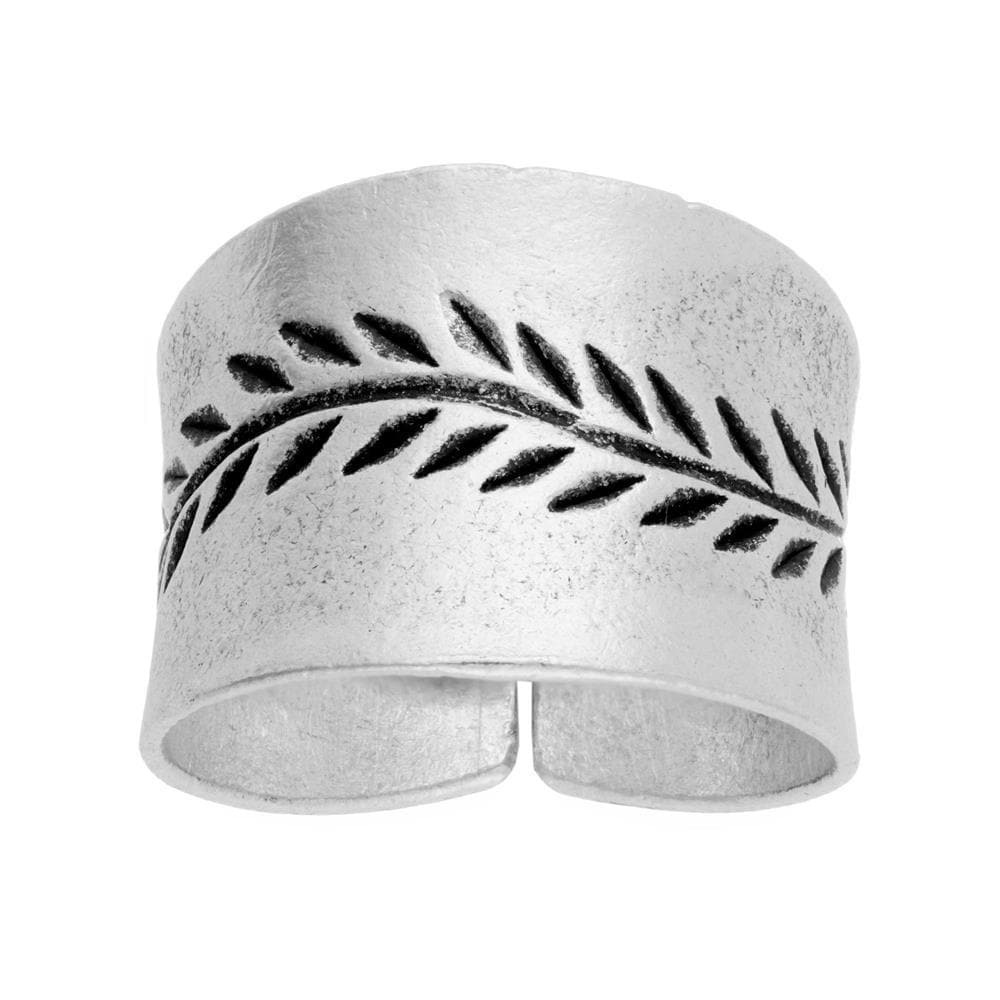 Pure Silver Karen Hill Tribe Wide Engraved Leaf Vine Adjustable Ring
