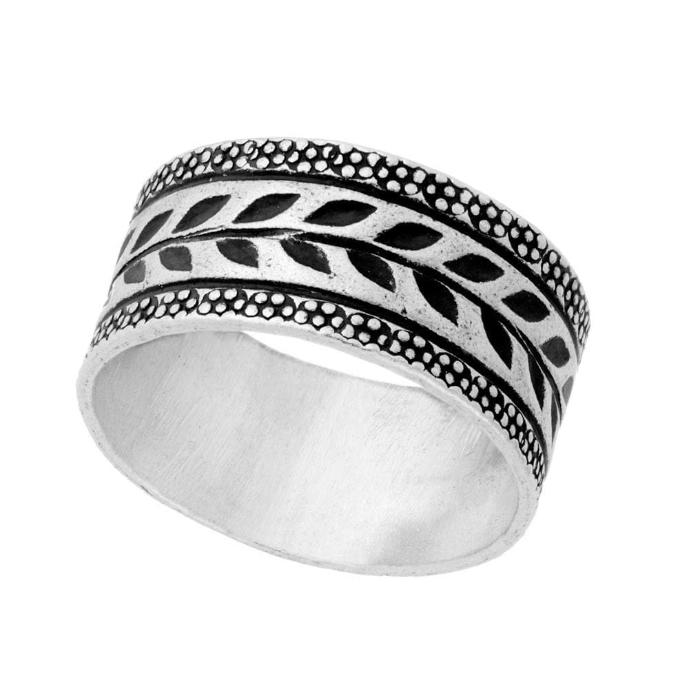 
                  
                    Pure Silver Karen Hill Tribe Tribal Band Engraved Laurel Leaf Ring
                  
                