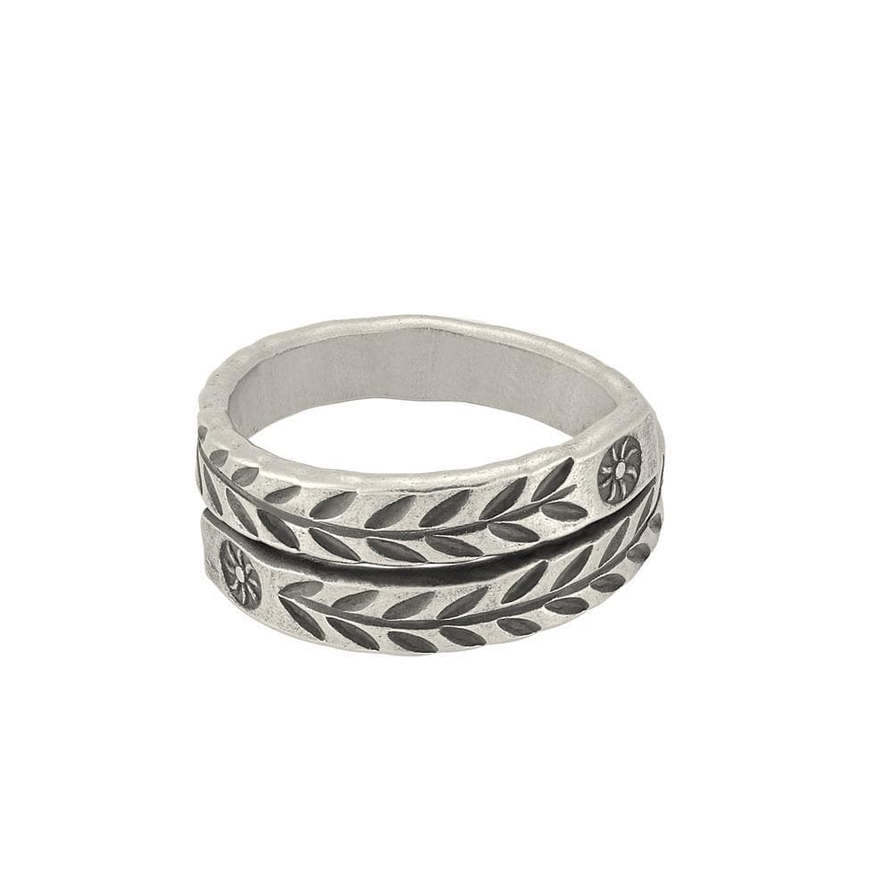 Pure Silver Karen Hill Tribe Ring Overlapping Engraved Design
