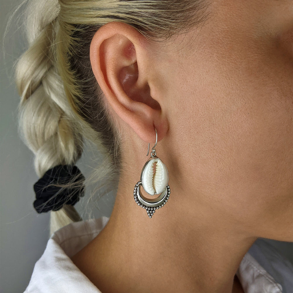 
                  
                    Sterling Silver Cowrie Shell Dot Work Boho Indian Style Earrings
                  
                