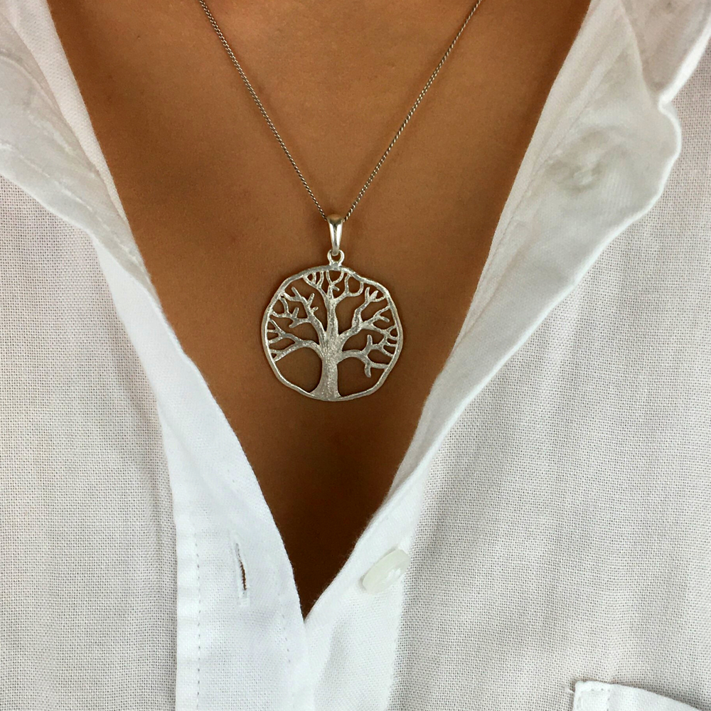 
                  
                    Sterling Silver Satin Large Round Celtic Tree Of Life Pendant Necklace
                  
                