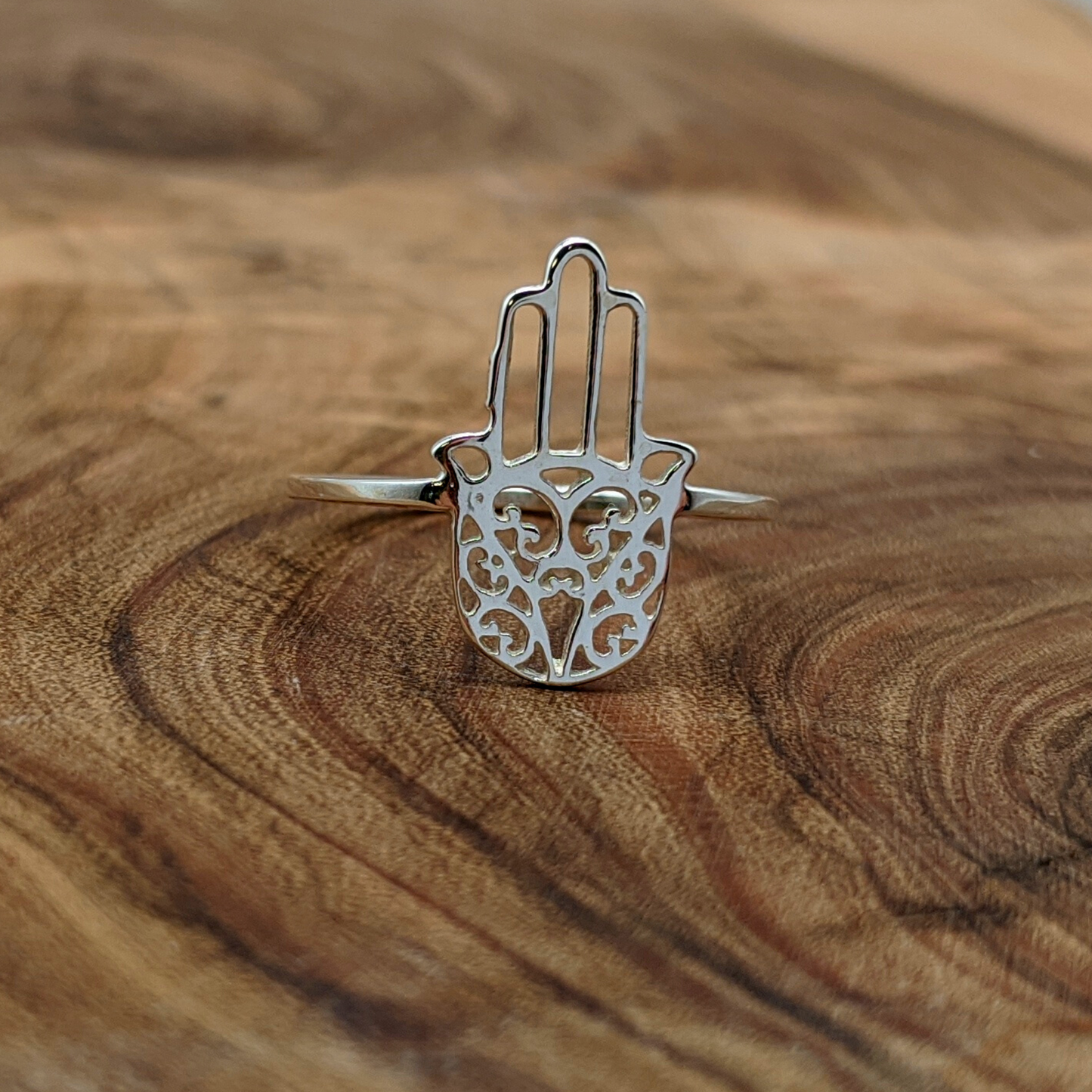 
                  
                    Sterling Silver Filigree Cut-Out Hamsa Fatima Hand Ring Stackable Band
                  
                