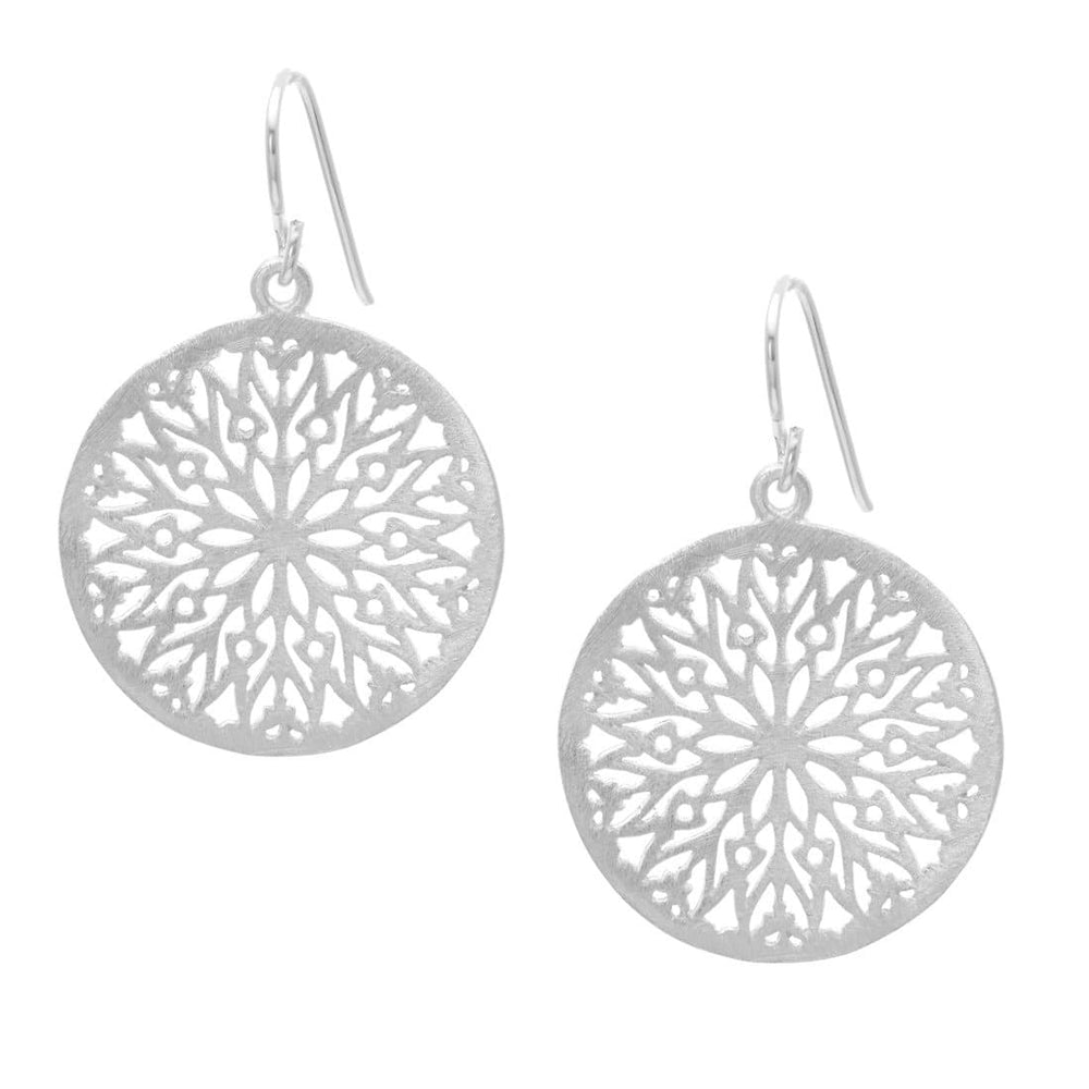 Sterling Silver Satin Round Winter Snowflake Earrings Christmas Theme