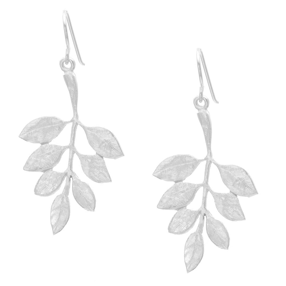 
                  
                    Sterling Silver Satin Finish Twig Plant Textured Leaf Dangle Earrings
                  
                