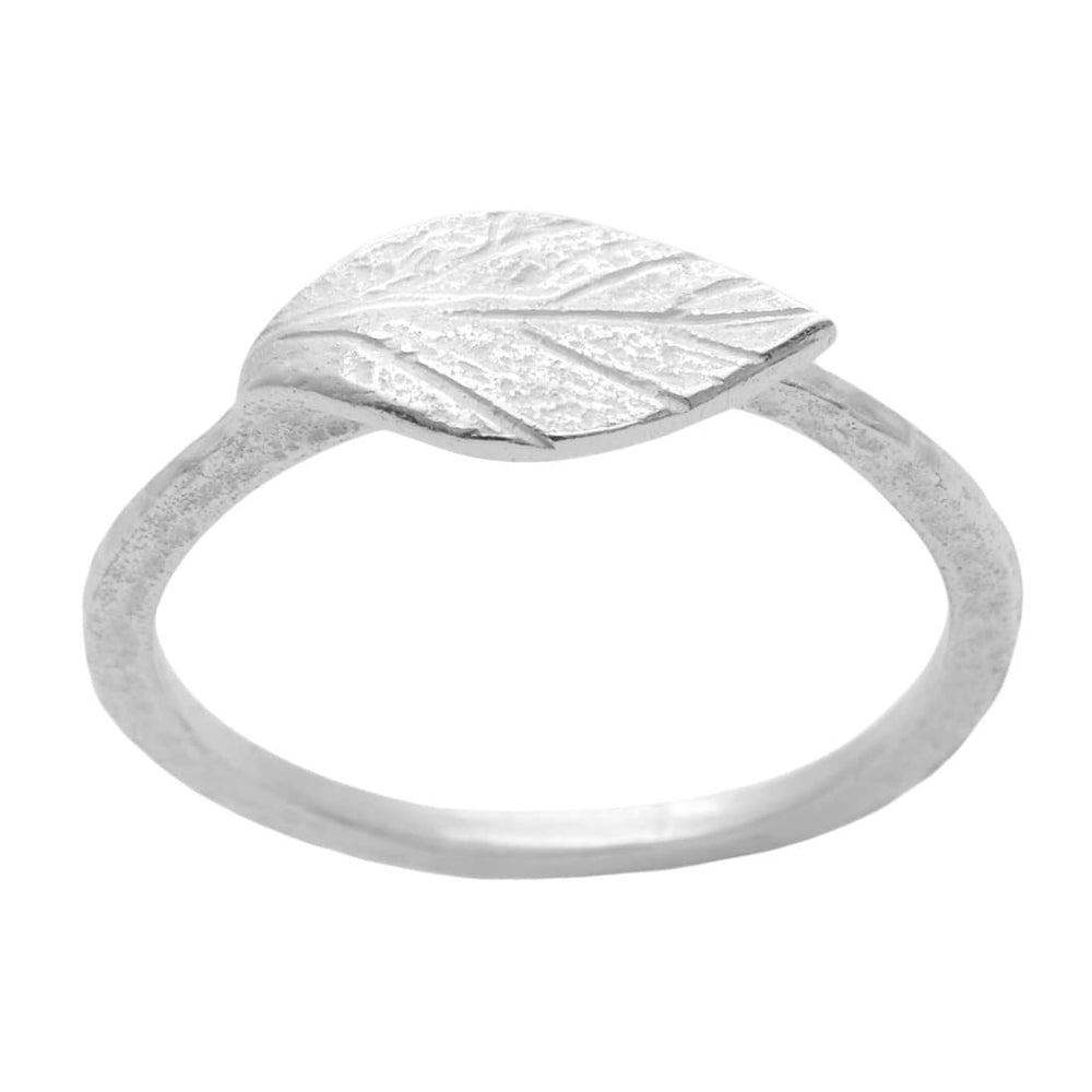 
                  
                    Sterling Silver Satin Finish Textured Leaf Ring Simple Stackable Band
                  
                