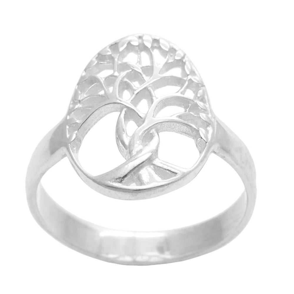 Sterling Silver Oval Wicca Celtic Hollow-Out Tree Of Life Band Ring