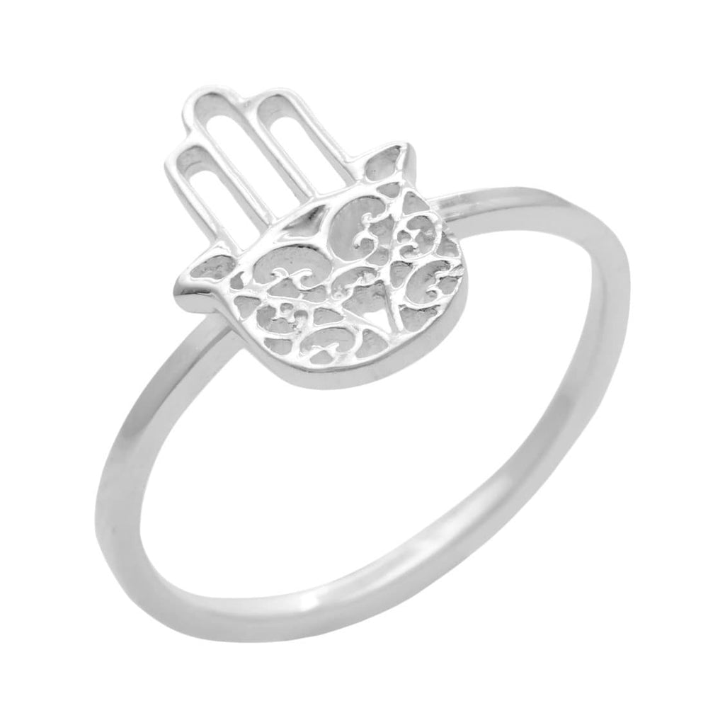 
                  
                    Sterling Silver Filigree Cut-Out Hamsa Fatima Hand Ring Stackable Band
                  
                
