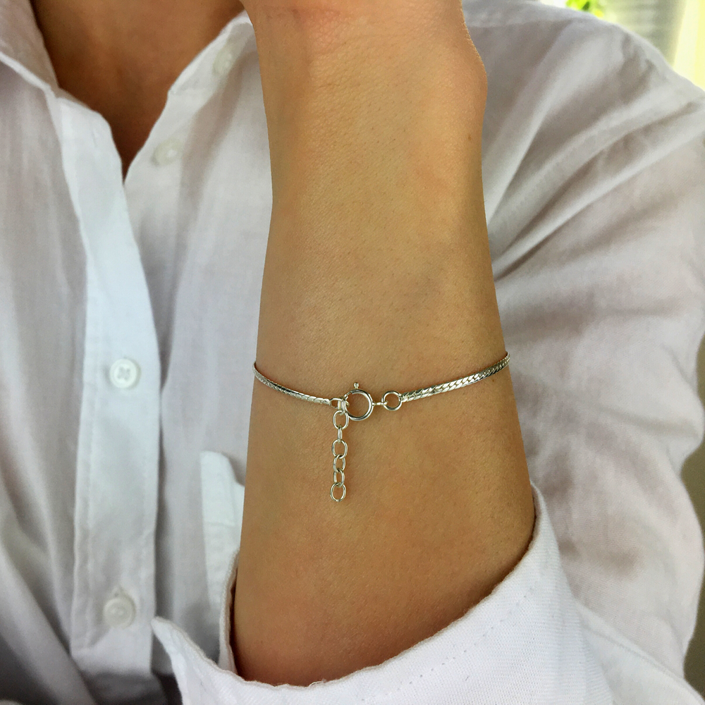 Sterling Silver Shiva Eye Filigree Yin Yang Herringbone Bracelet