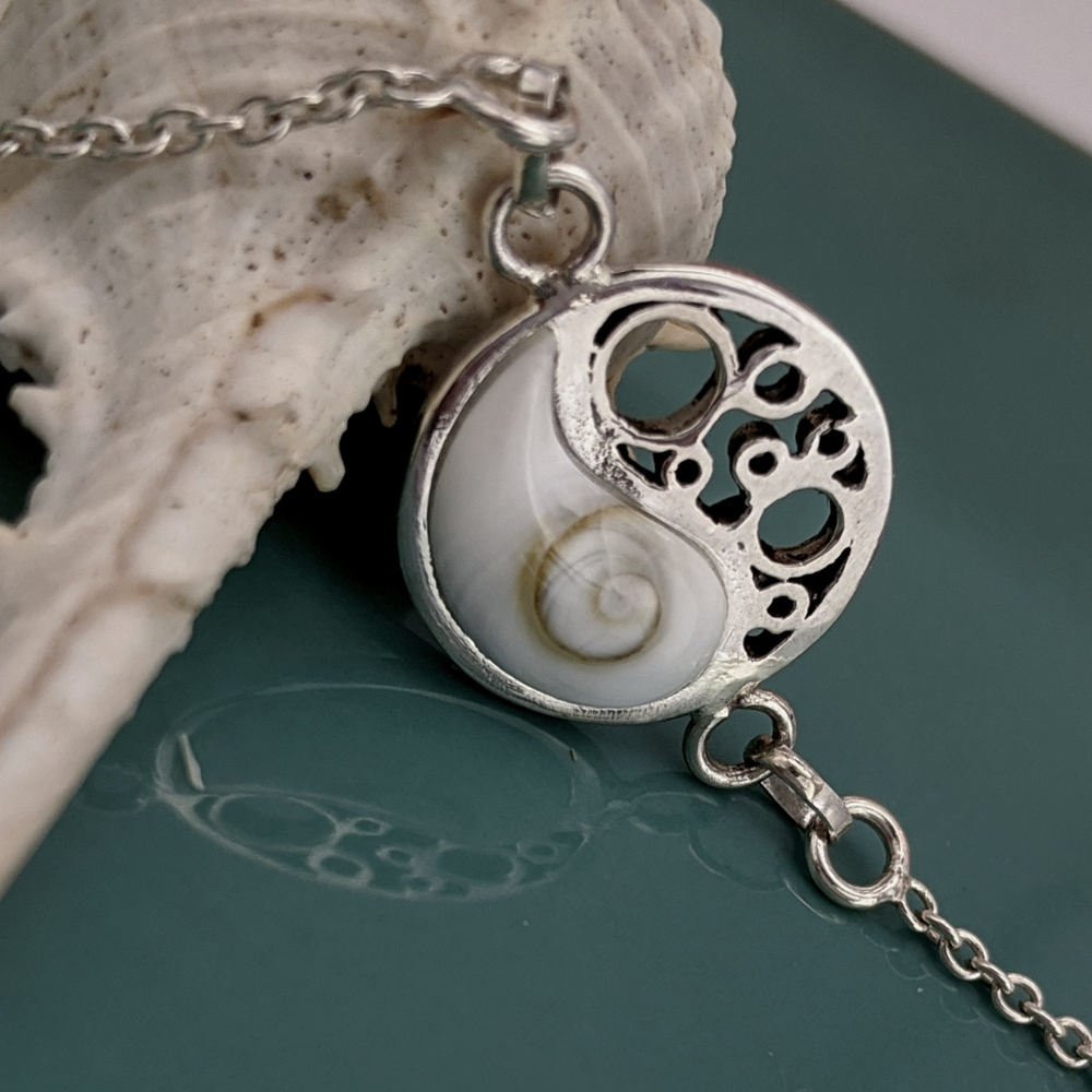 Sterling Silver Shiva Eye Filigree Yin Yang Herringbone Bracelet