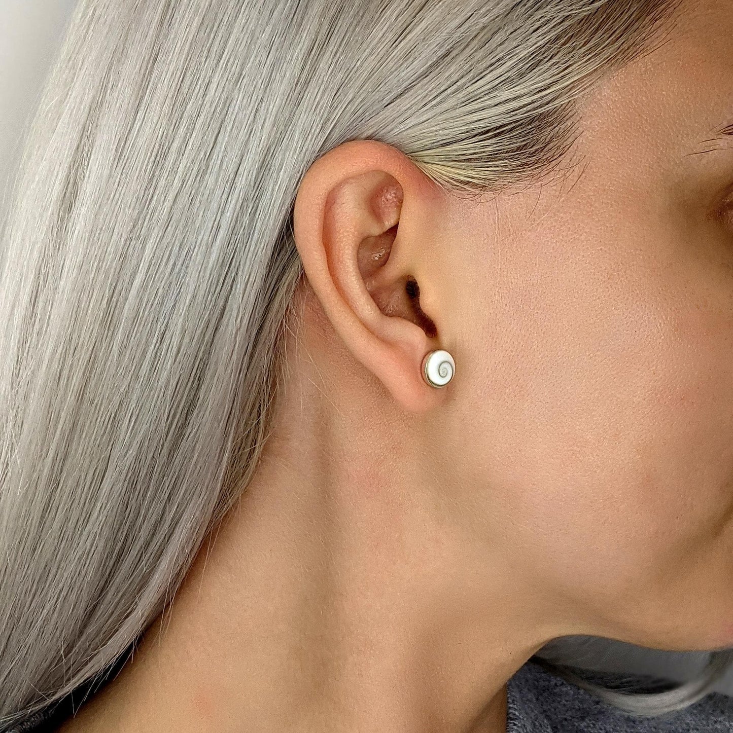 
                  
                    Sterling Silver Stud Earrings With Shiva Eye Shell 8 mm Gemstone Studs
                  
                