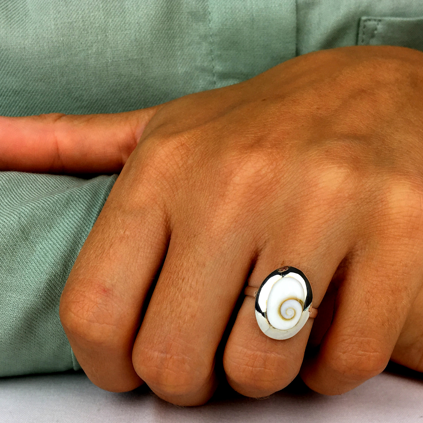 
                  
                    Sterling Silver Oval Shiva Eye Shell Inlay Seashell Adjustable Ring
                  
                