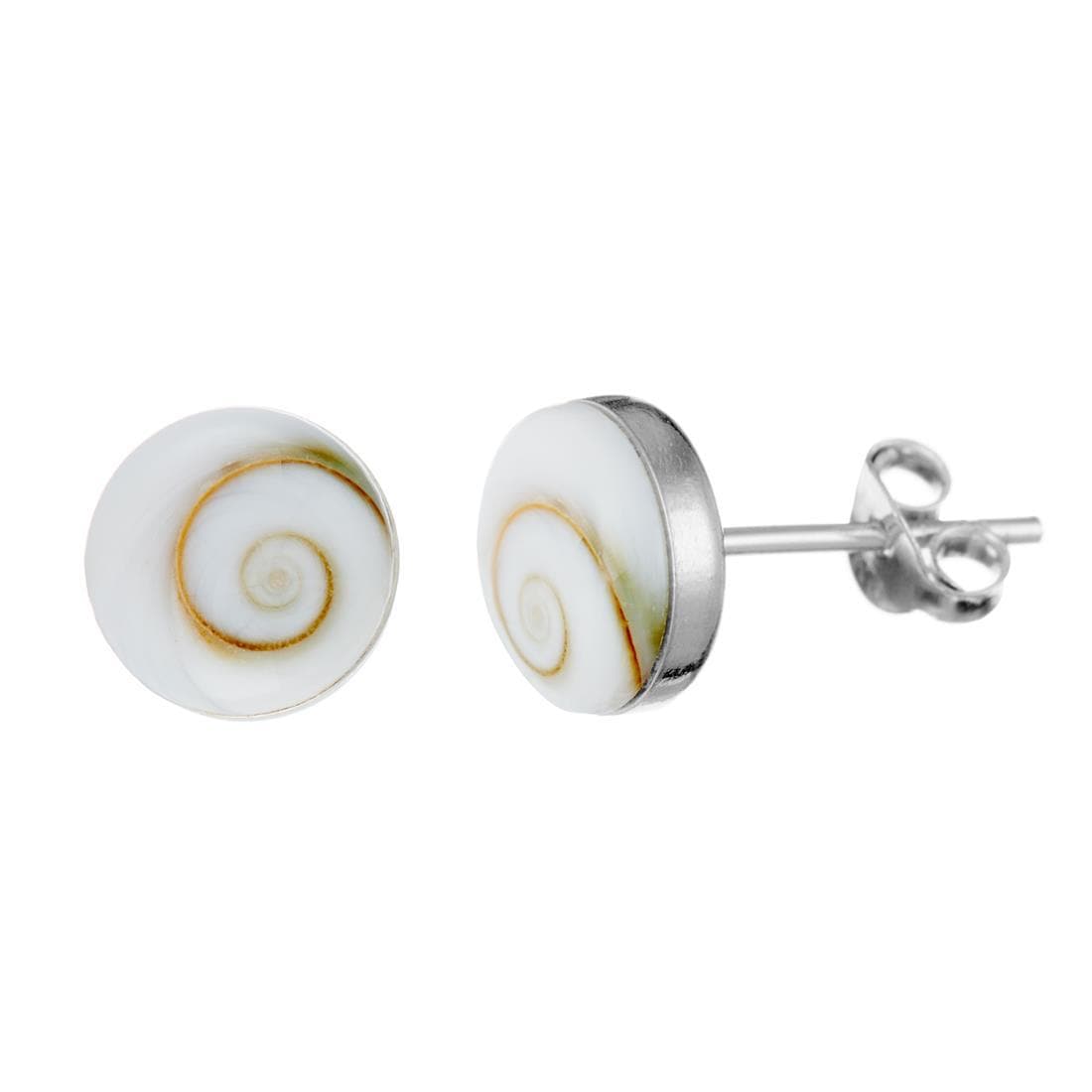 
                  
                    Sterling Silver Stud Earrings With Shiva Eye Shell 8 mm Gemstone Studs
                  
                