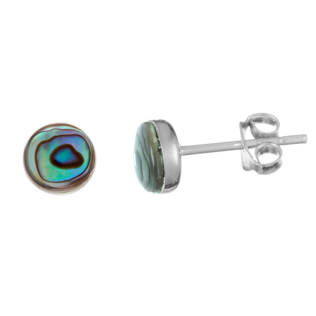 
                  
                    Sterling Silver Round Abalone Stud Earrings 6 mm Blue Green Studs
                  
                
