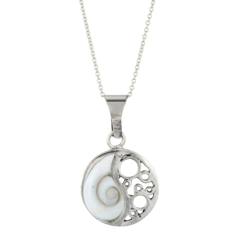 Sterling Silver Shiva Eye Round Filigree Yin Yang Pendant Necklace