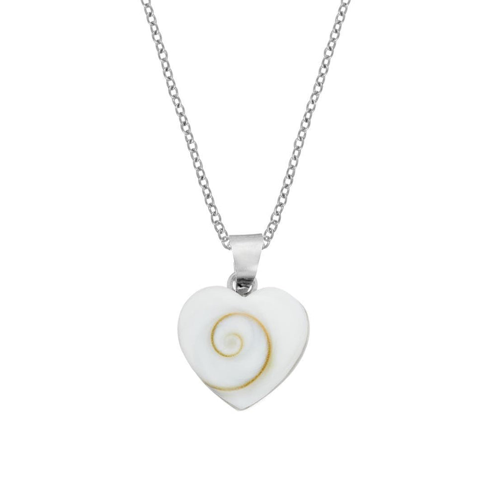 Sterling Silver Small Heart Shaped Shiva Eye Shell Pendant Necklace