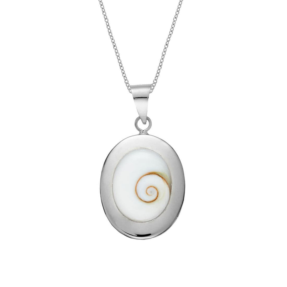 Sterling Silver Large Oval Shiva Eye Shell Inlay Pendant Necklace