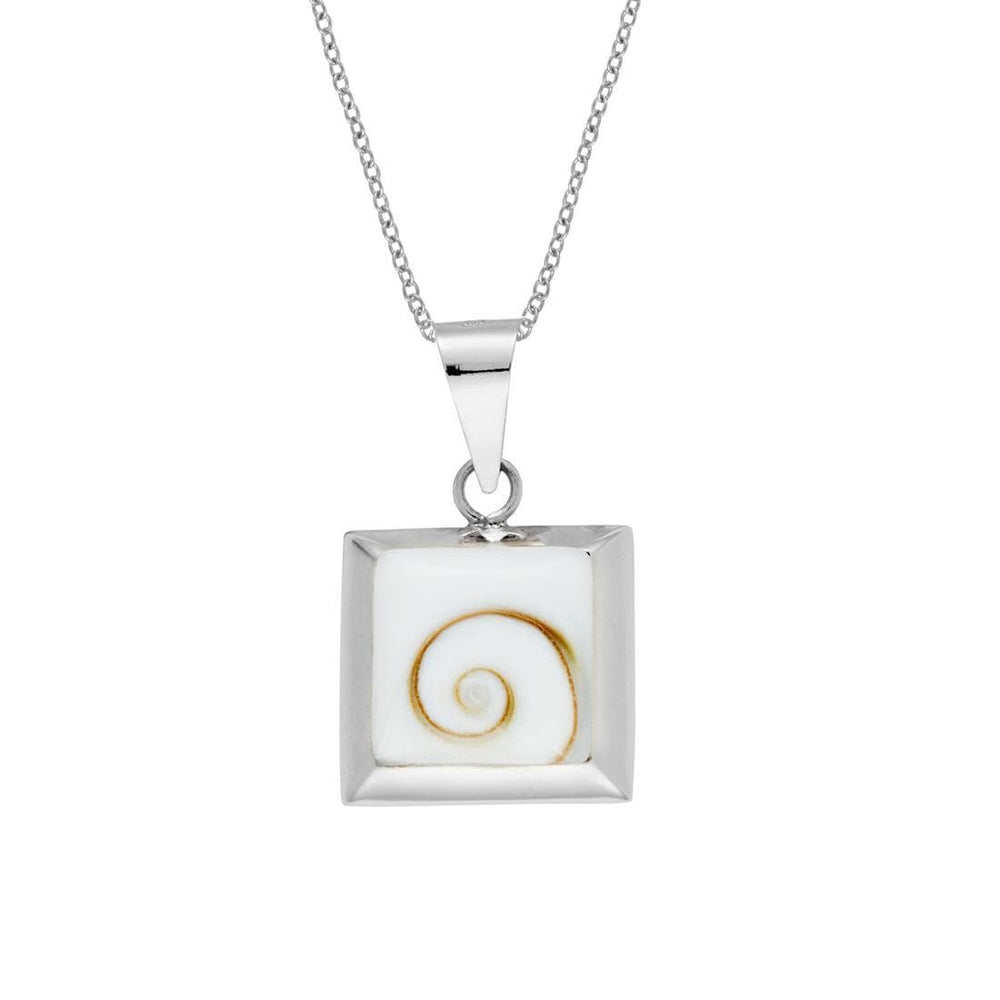Sterling Silver Square Shaped Shiva Eye Shell Inlay Pendant Necklace