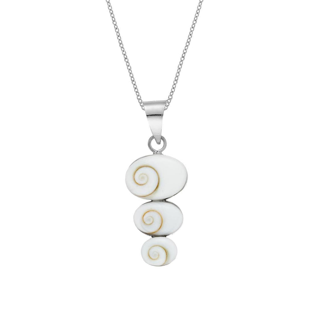 Sterling Silver Triple Oval Shiva Eye Shell Pebble Pendant Necklace