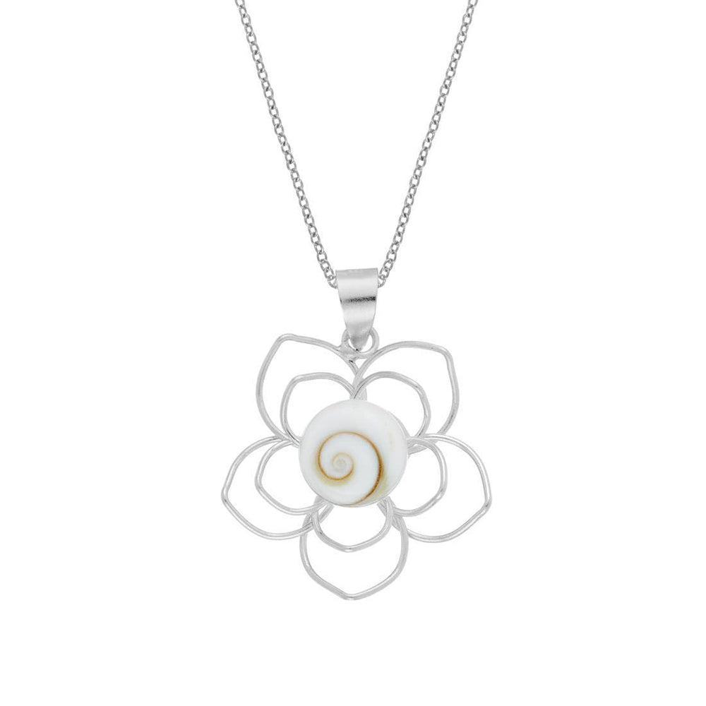 Sterling Silver Shiva Eye Shell Open Wire Flower Pendant Necklace