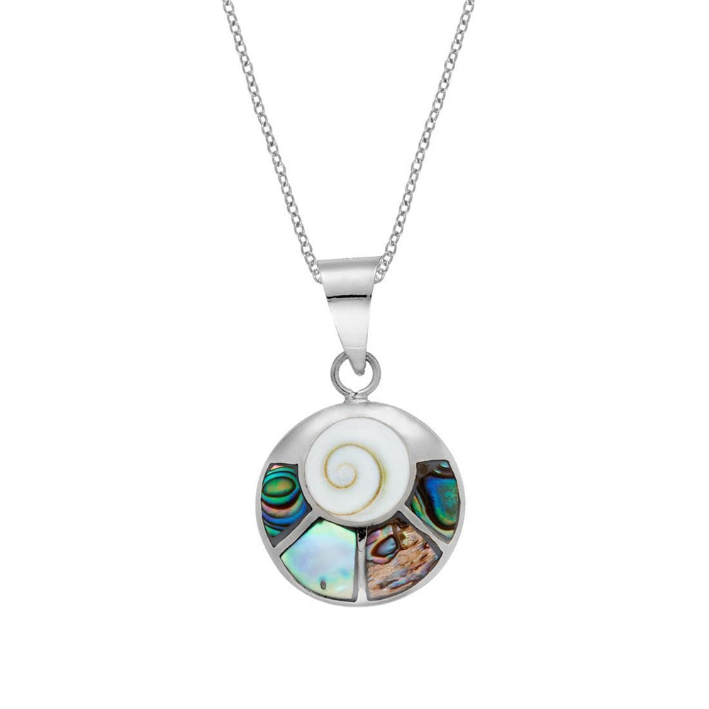 Sterling Silver Round Mosaic Abalone Shiva Eye Shell Pendant Necklace