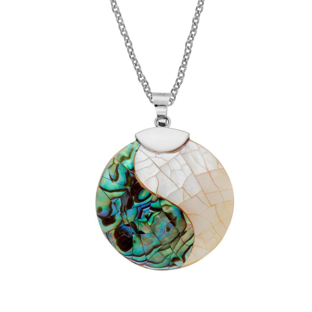 Sterling Silver Mother of Pearl & Abalone Yin Yang Pendant Necklace