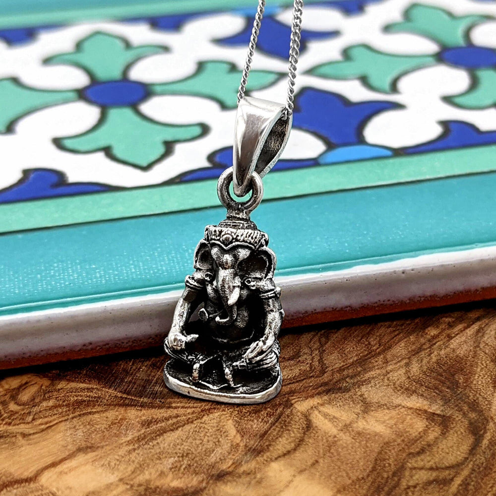 
                  
                    Sterling Silver Sitting Hindu God Ganesh Pendant Necklace Curb Chain
                  
                