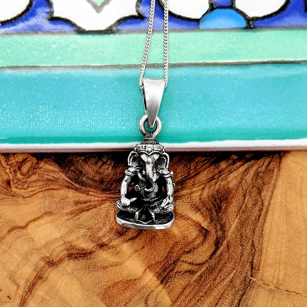 
                  
                    Sterling Silver Sitting Hindu God Ganesh Pendant Necklace Curb Chain
                  
                