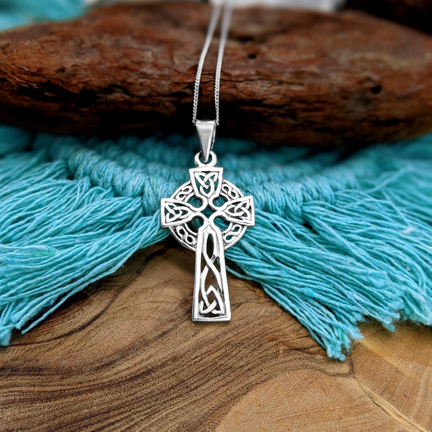 
                  
                    Sterling Silver Trinity Knot Celtic Cross Pendant Necklace Curb Chain
                  
                