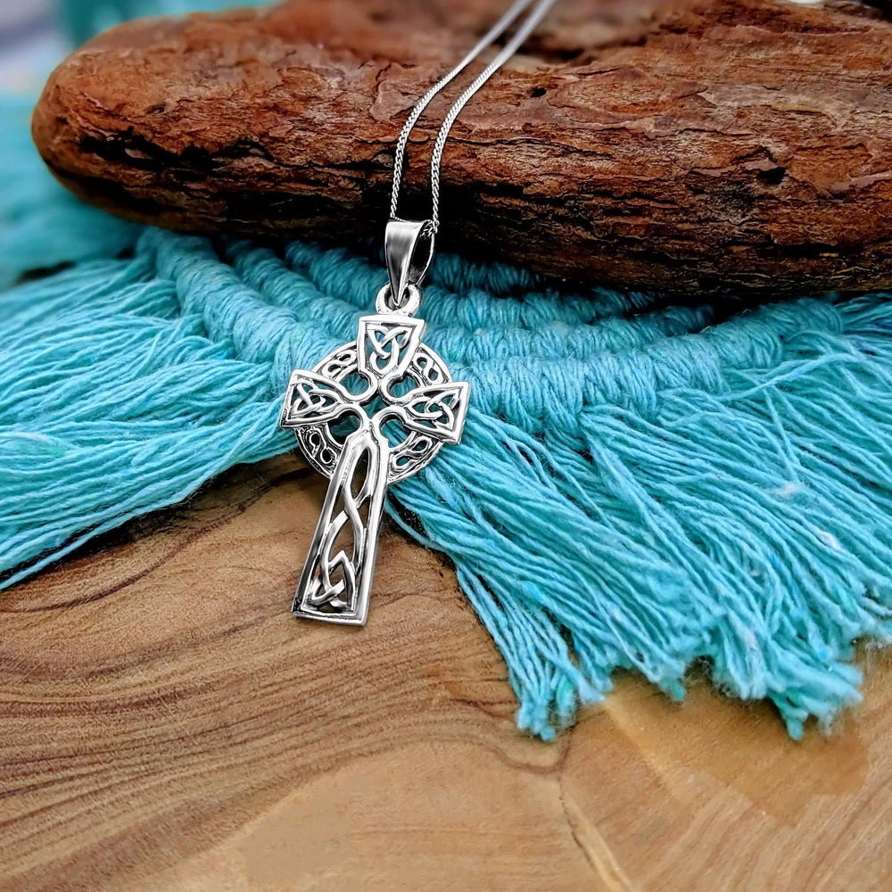 
                  
                    Sterling Silver Trinity Knot Celtic Cross Pendant Necklace Curb Chain
                  
                