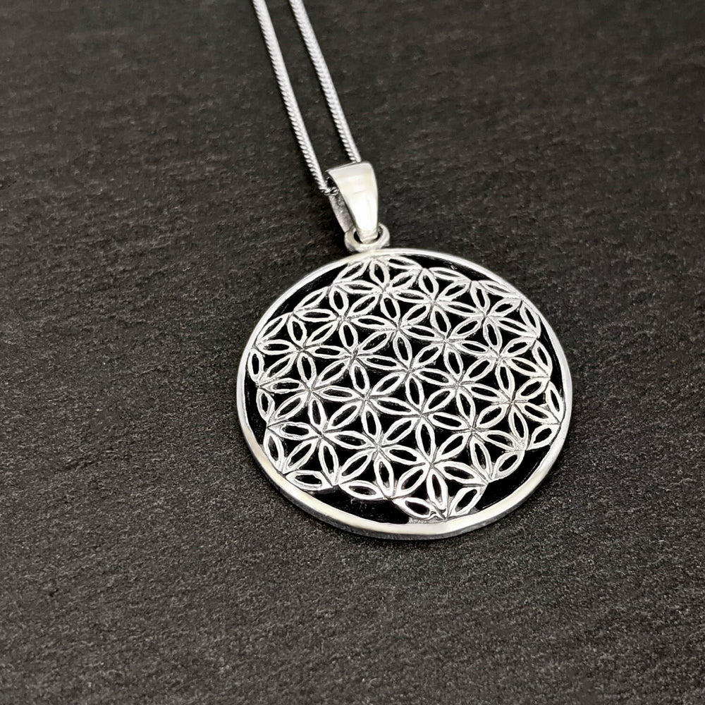 
                  
                    Sterling Silver Round Disc Shaped Flower Of Life Pendant Necklace
                  
                