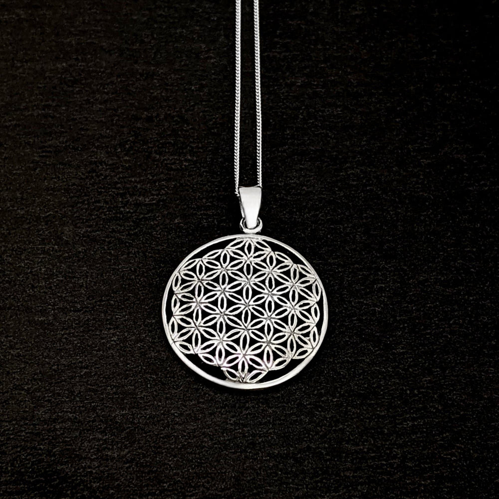 
                  
                    Sterling Silver Round Disc Shaped Flower Of Life Pendant Necklace
                  
                