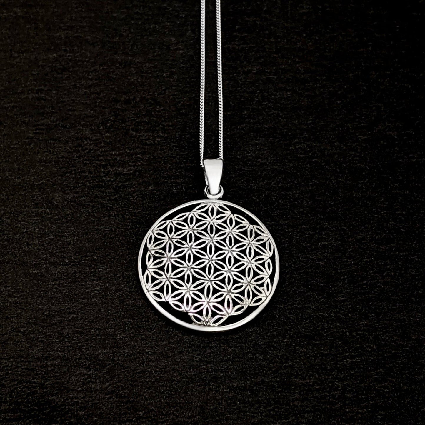 
                  
                    Sterling Silver Round Disc Shaped Flower Of Life Pendant Necklace
                  
                