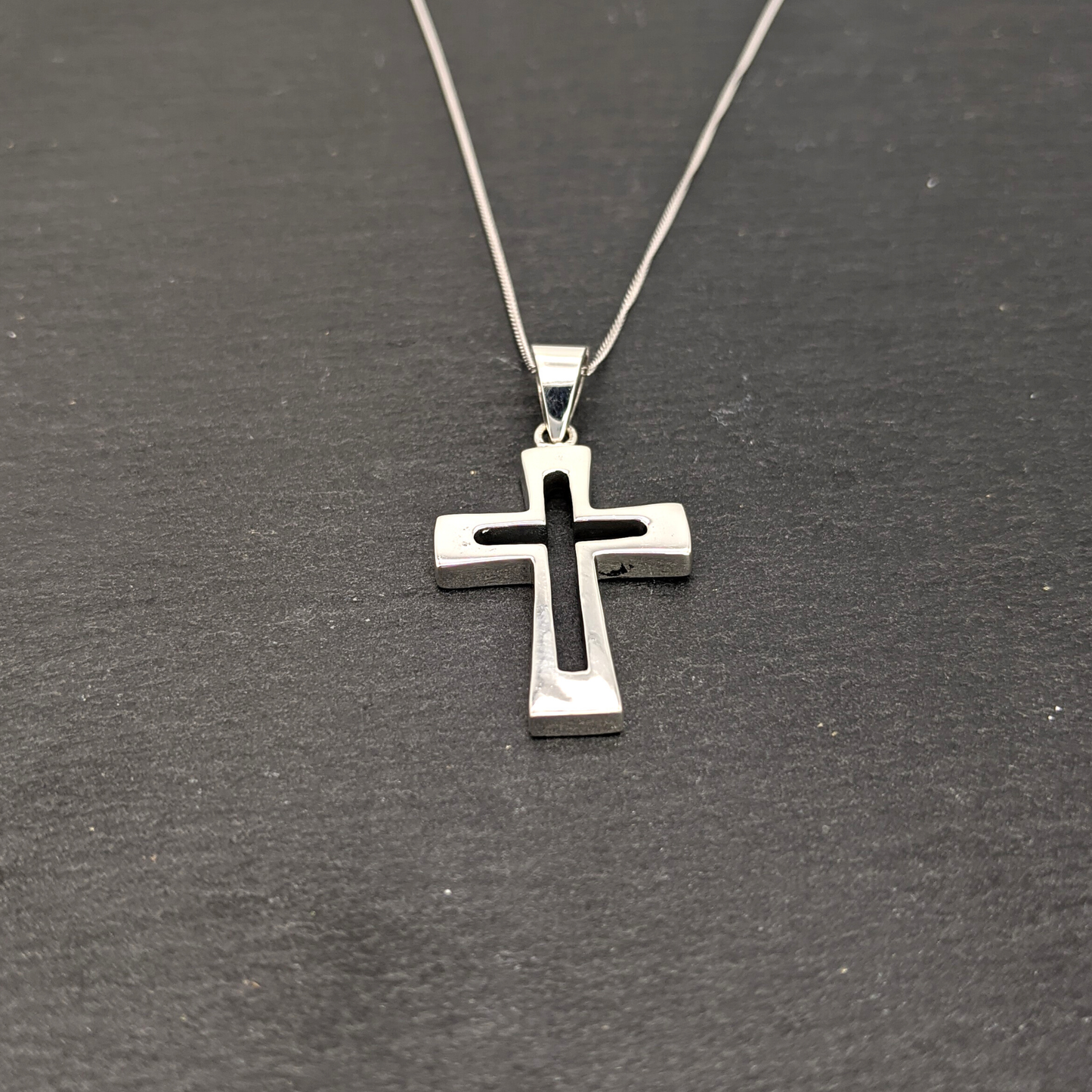 
                  
                    Sterling Silver Large Chunky Cut-Out Cross Crucifix Pendant Necklace
                  
                