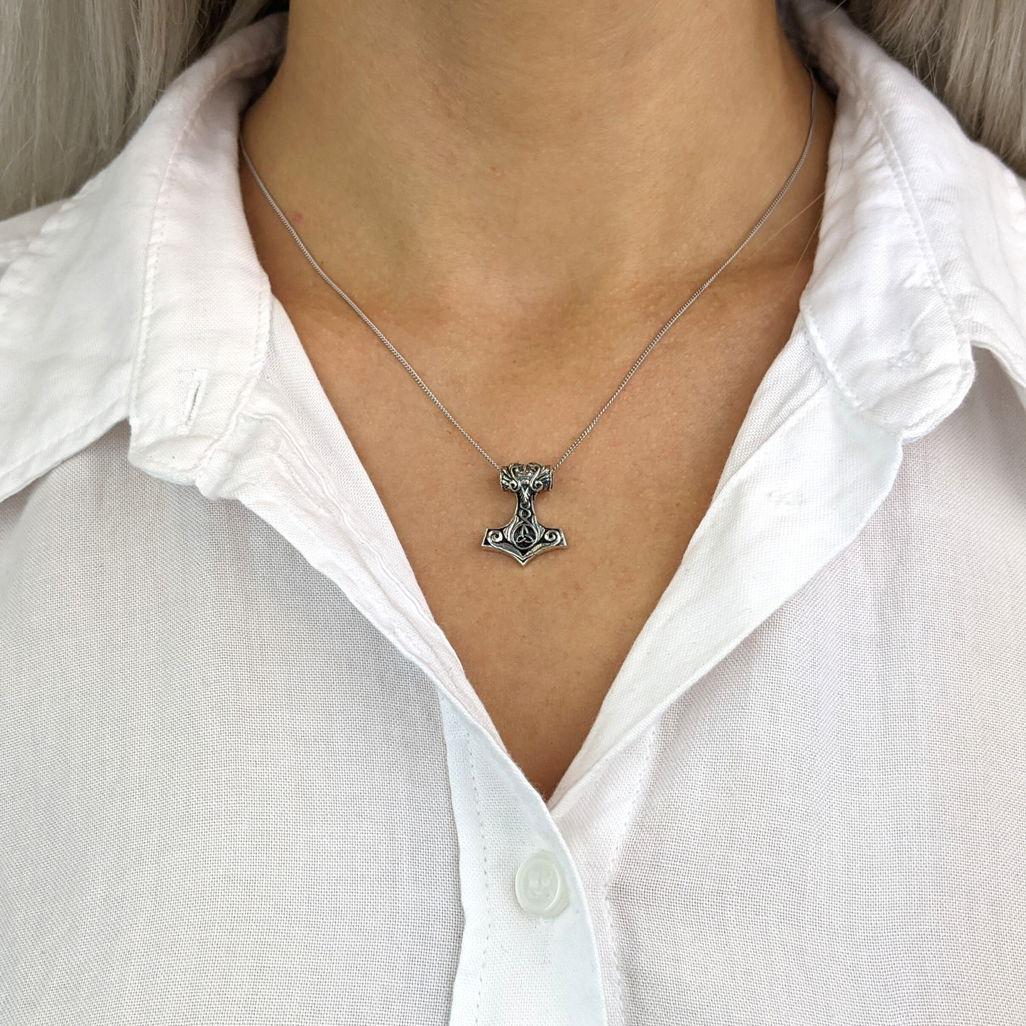 
                  
                    Sterling Silver Chunky Small Viking Thor's Hammer Pendant Necklace
                  
                