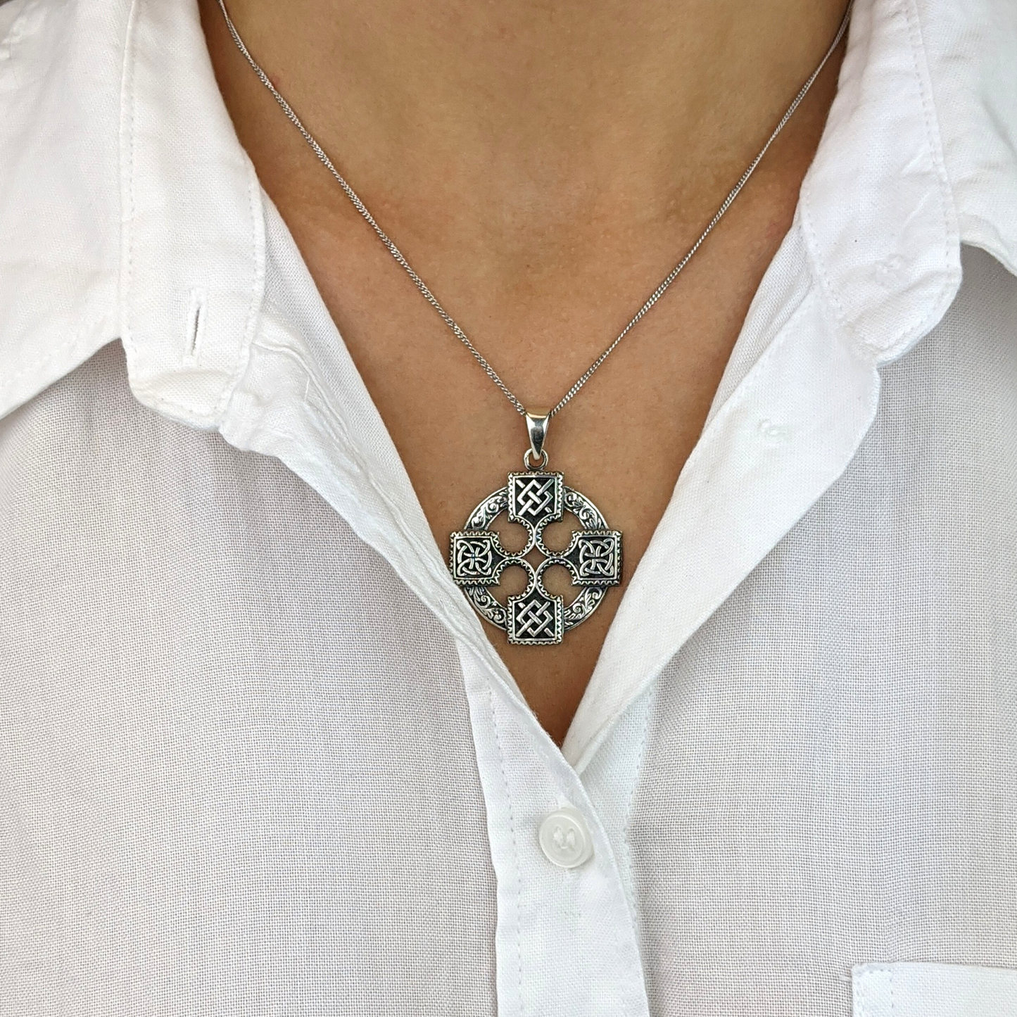 
                  
                    Sterling Silver Large Sailor's Knot & Celtic Cross Pendant Necklace
                  
                