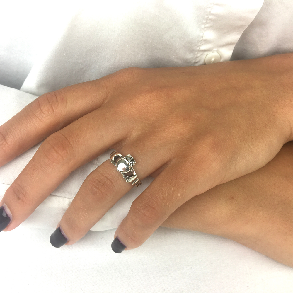 Sterling Silver Claddagh Heart Celtic Irish Ring Promise Band