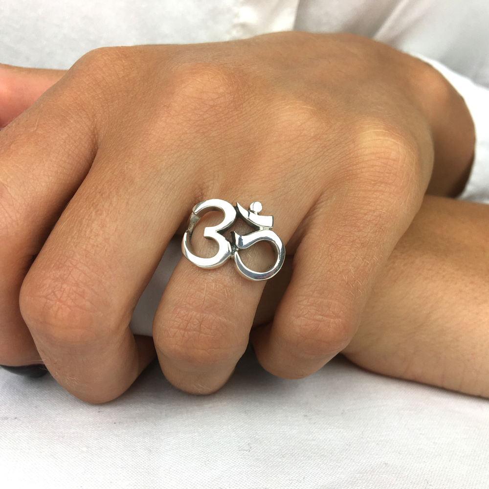 
                  
                    Sterling Silver Om Aum Ring Sound of the Universe Sanskrit Symbol
                  
                