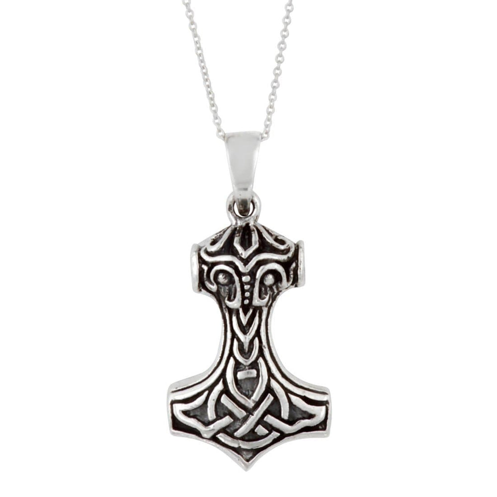 Sterling Silver Chunky Mjolnir Norse Thor's Hammer Pendant Necklace