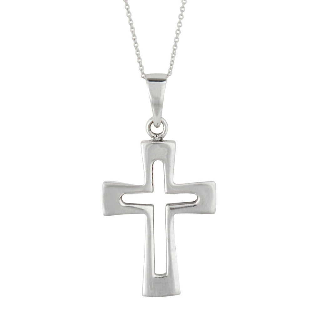 Sterling Silver Large Chunky Cut-Out Cross Crucifix Pendant Necklace