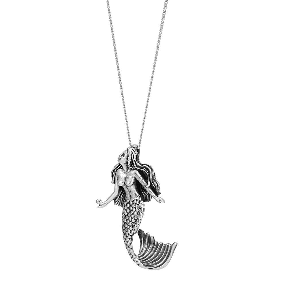 
                  
                    Sterling Silver Detailed Mermaid Ariel Pendant Necklace w/ Curb Chain
                  
                