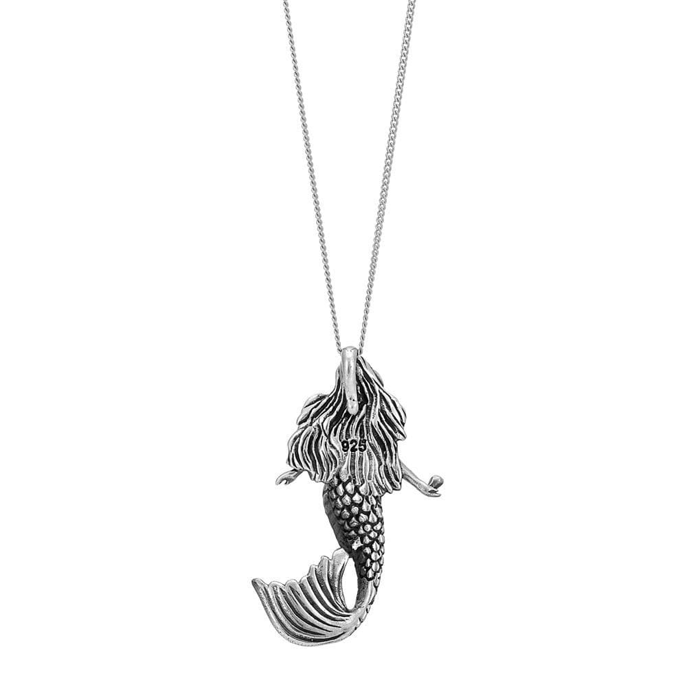 
                  
                    Sterling Silver Detailed Mermaid Ariel Pendant Necklace w/ Curb Chain
                  
                
