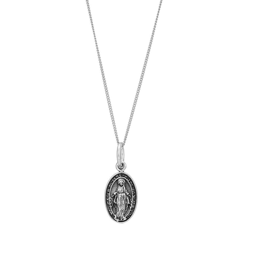 
                  
                    Sterling Silver Small Oval Detailed Virgin Mary Pendant Necklace
                  
                