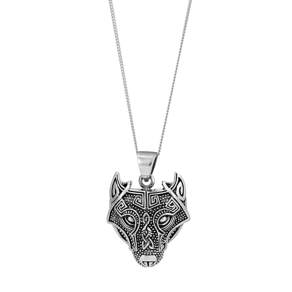 
                  
                    Sterling Silver Large Chunky Viking Norse Wolf Fenrir Pendant Necklace
                  
                