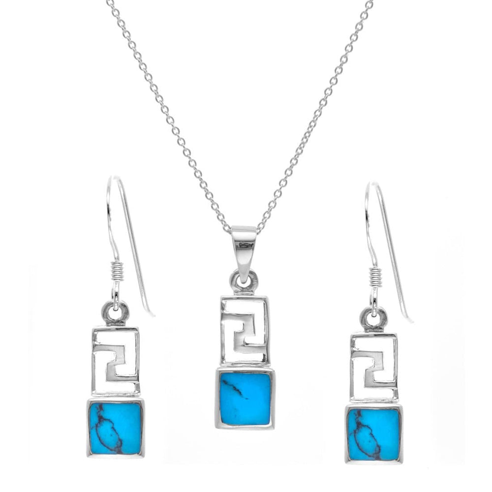 Sterling Silver Turquoise Small Rectangular Aztec Style Jewellery Set