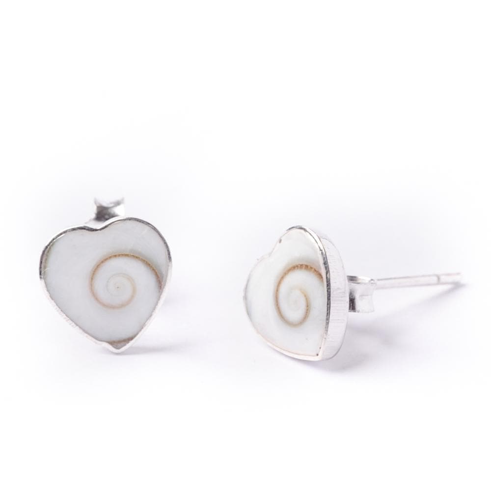 Sterling Silver Heart Shiva Eye White Shell Stud Earrings - 81stgeneration