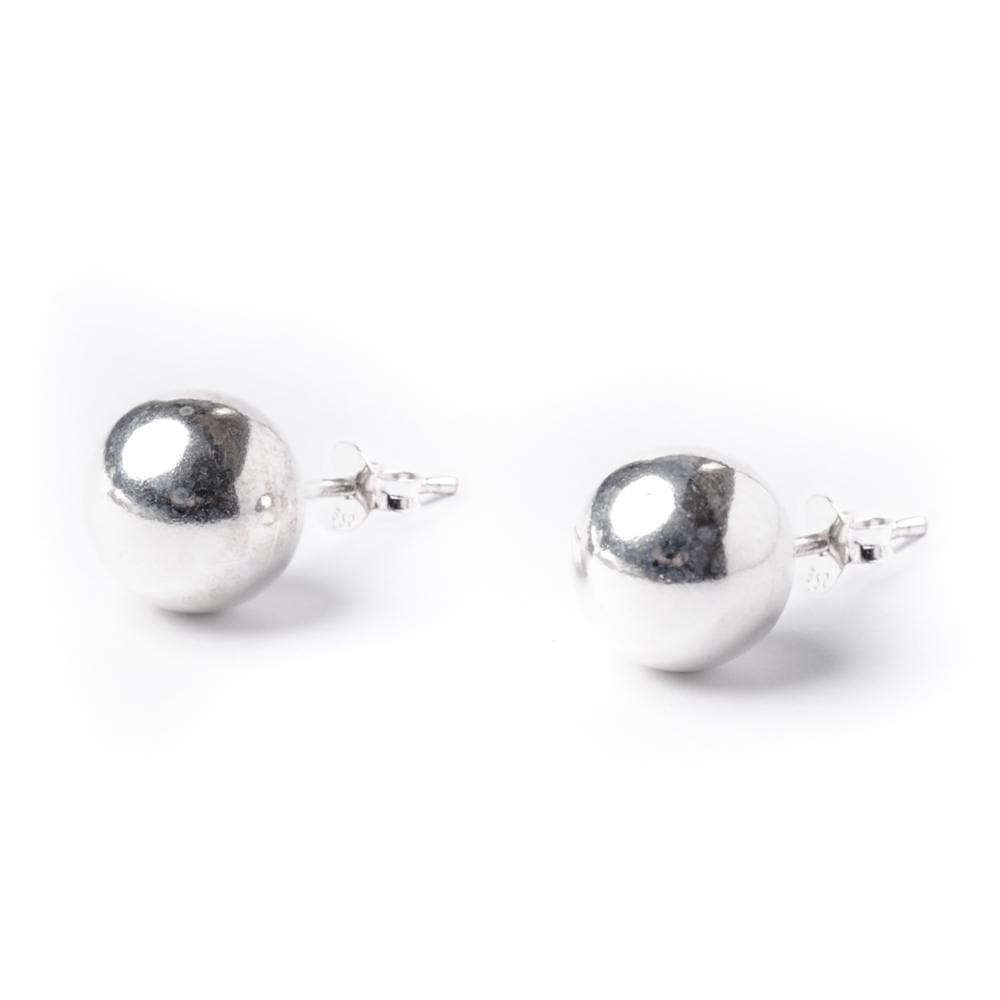 Sterling Silver Simple Ball 9 mm Bead Round Stud Earrings - 81stgeneration