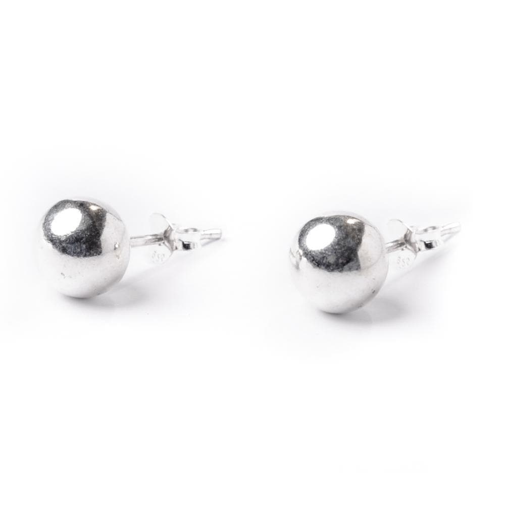 Sterling Silver Simple Ball 7 mm Bead Round Stud Earrings - 81stgeneration