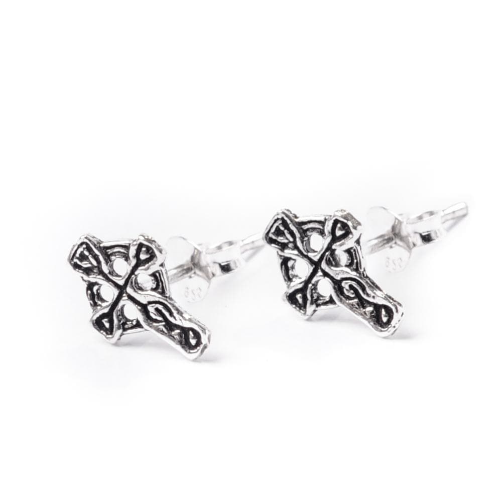 Sterling Silver Celtic Cross Small Stud Earrings - 81stgeneration